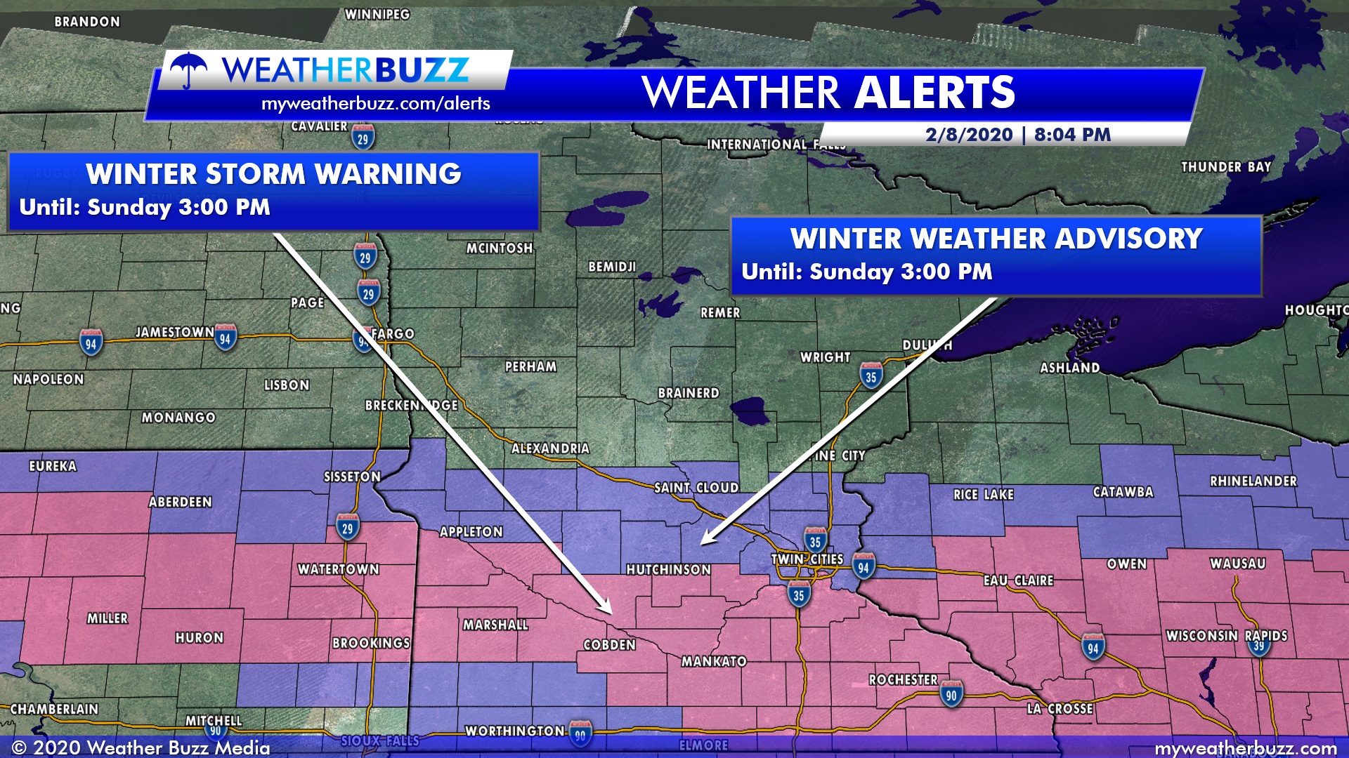 Latest weather alerts for Saturday night into Sunday.