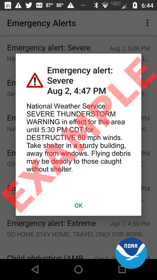 Starting July 28, Severe Thunderstorms deemed “destructive” will activate a Wireless Emergency Alert (WEA) on smartphones