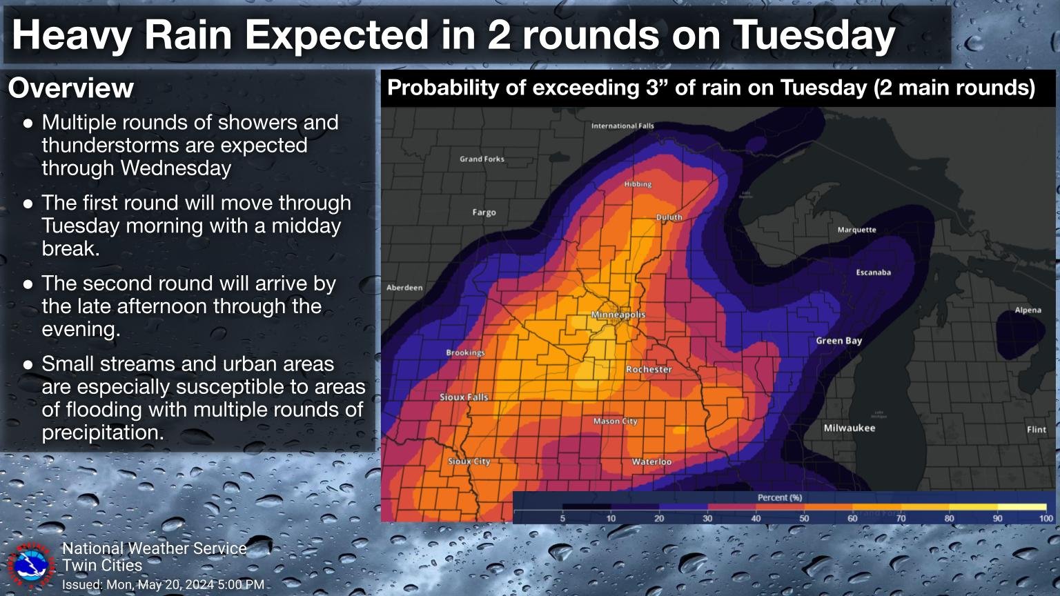 Rainfall forecast for Tuesday
