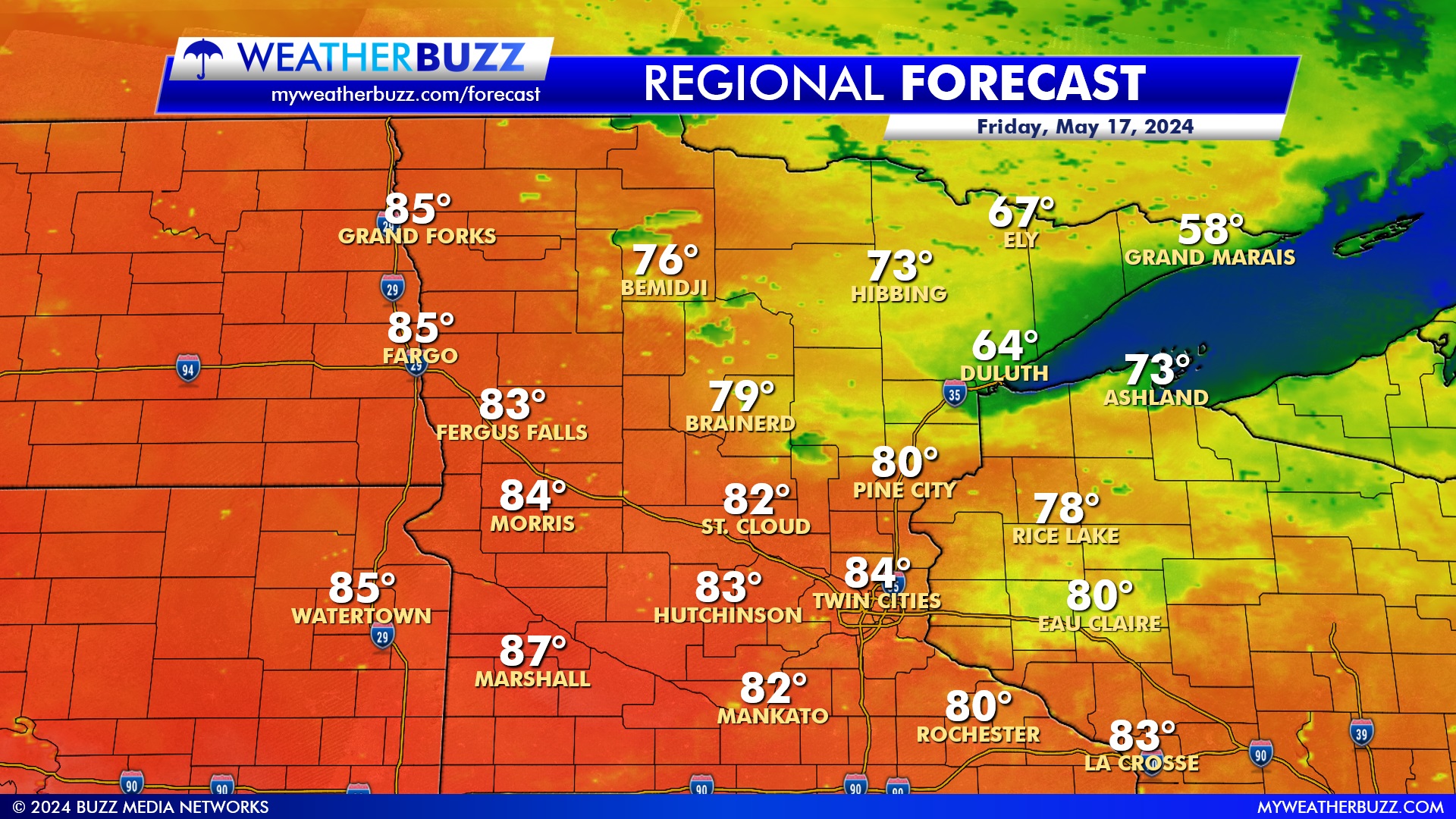 Regional Weather Forecast for Friday