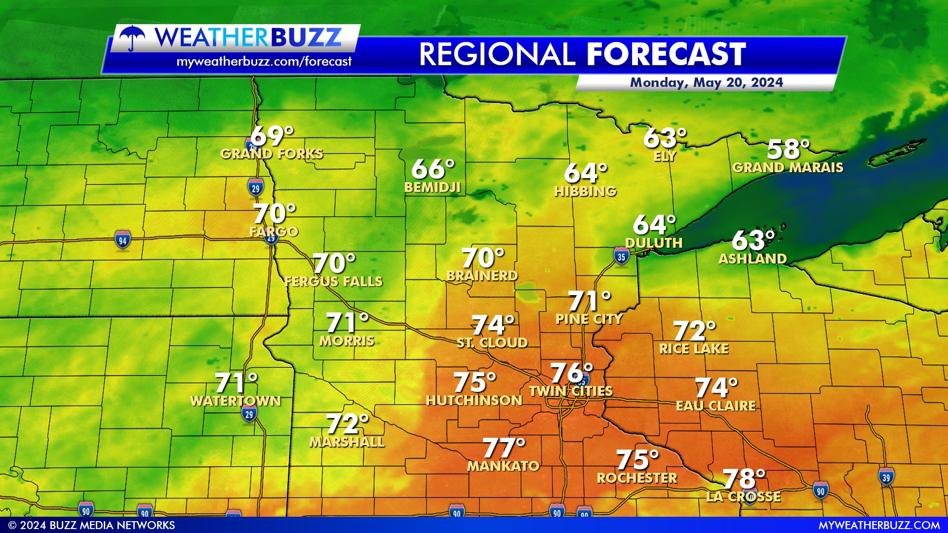 Regional Forecast for Monday