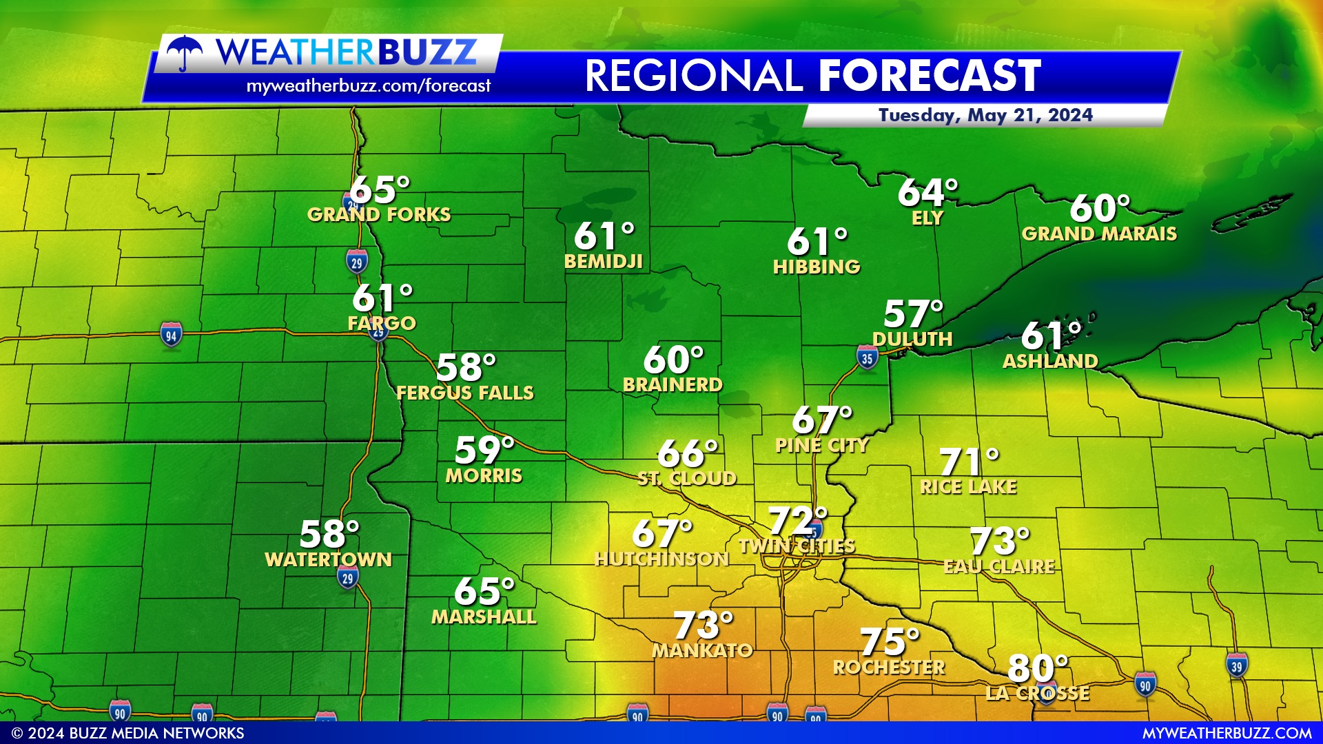 Regional Forecast for Tuesday