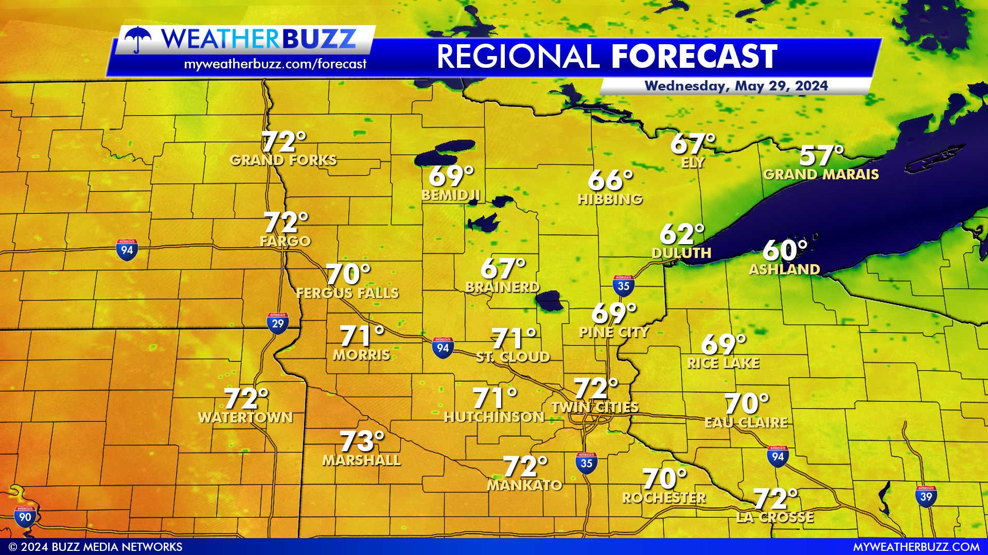 Regional Weather Forecast for Wednesday