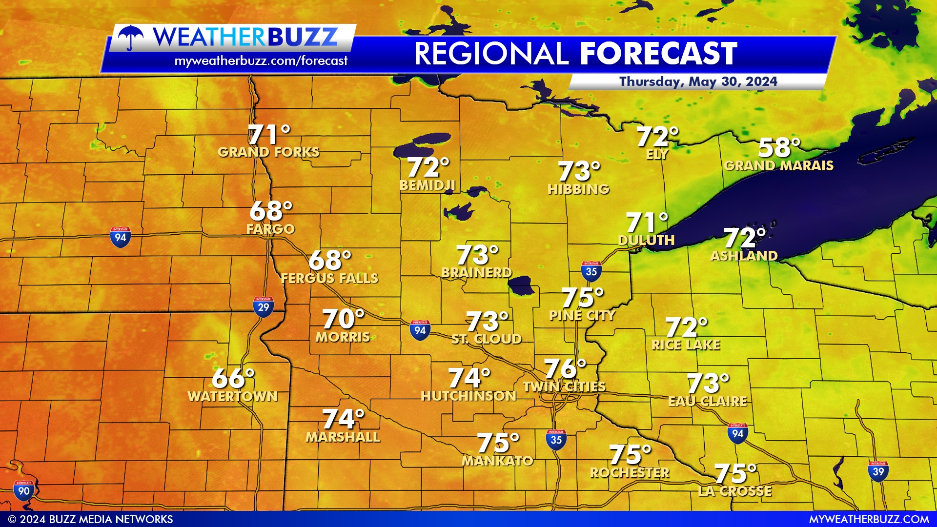 Regional Weather Forecast for Thursday