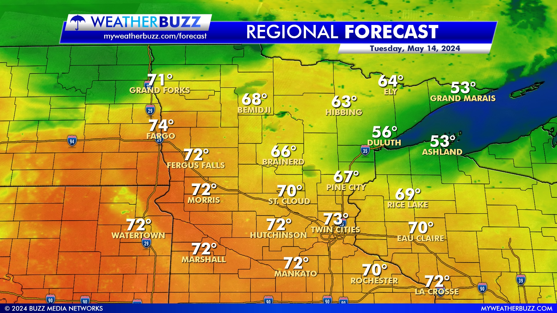 Regional Forecast for Tuesday