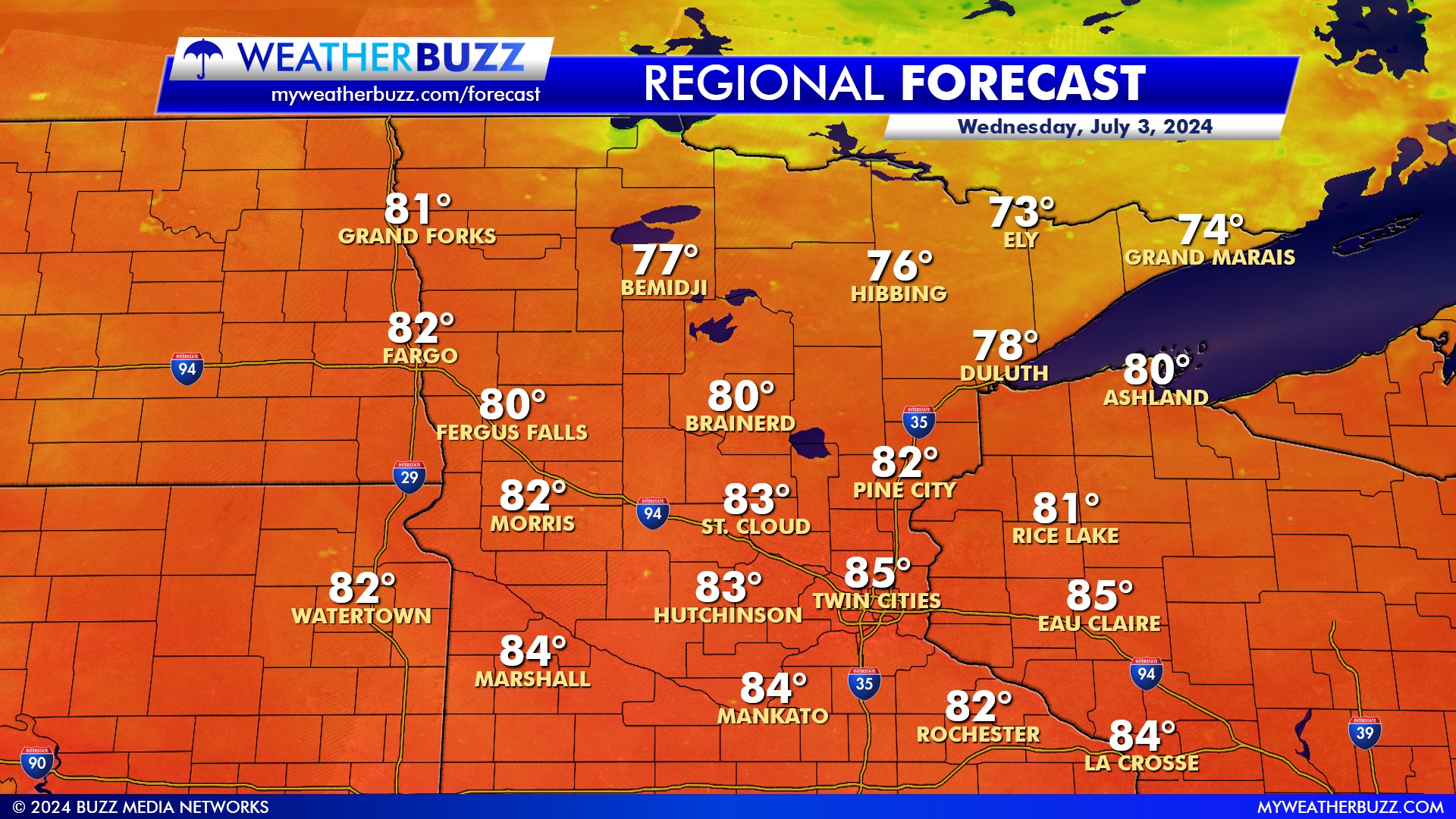 Regional Weather Forecast for Wednesday