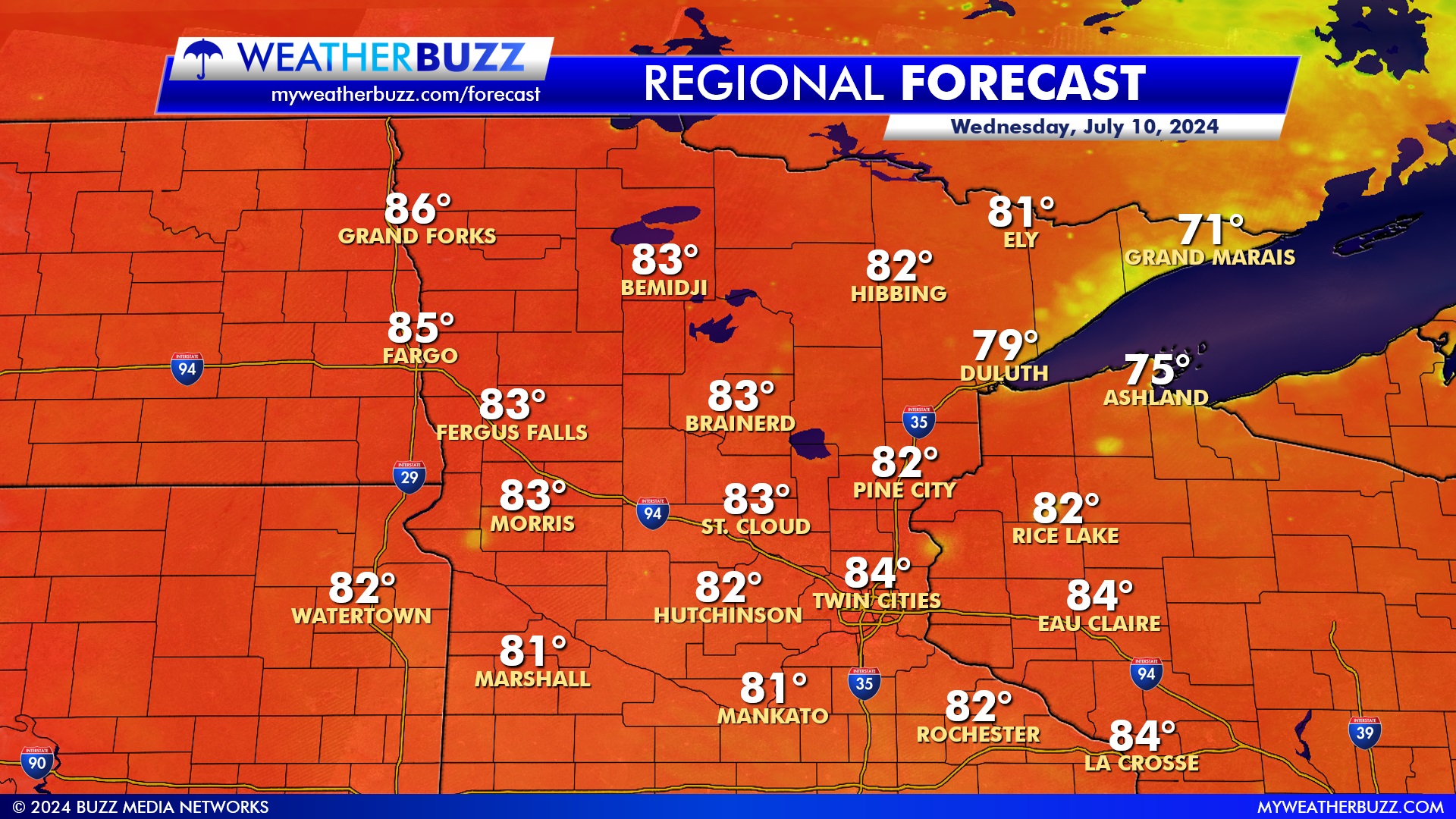 Regional Weather Forecast for Wednesday