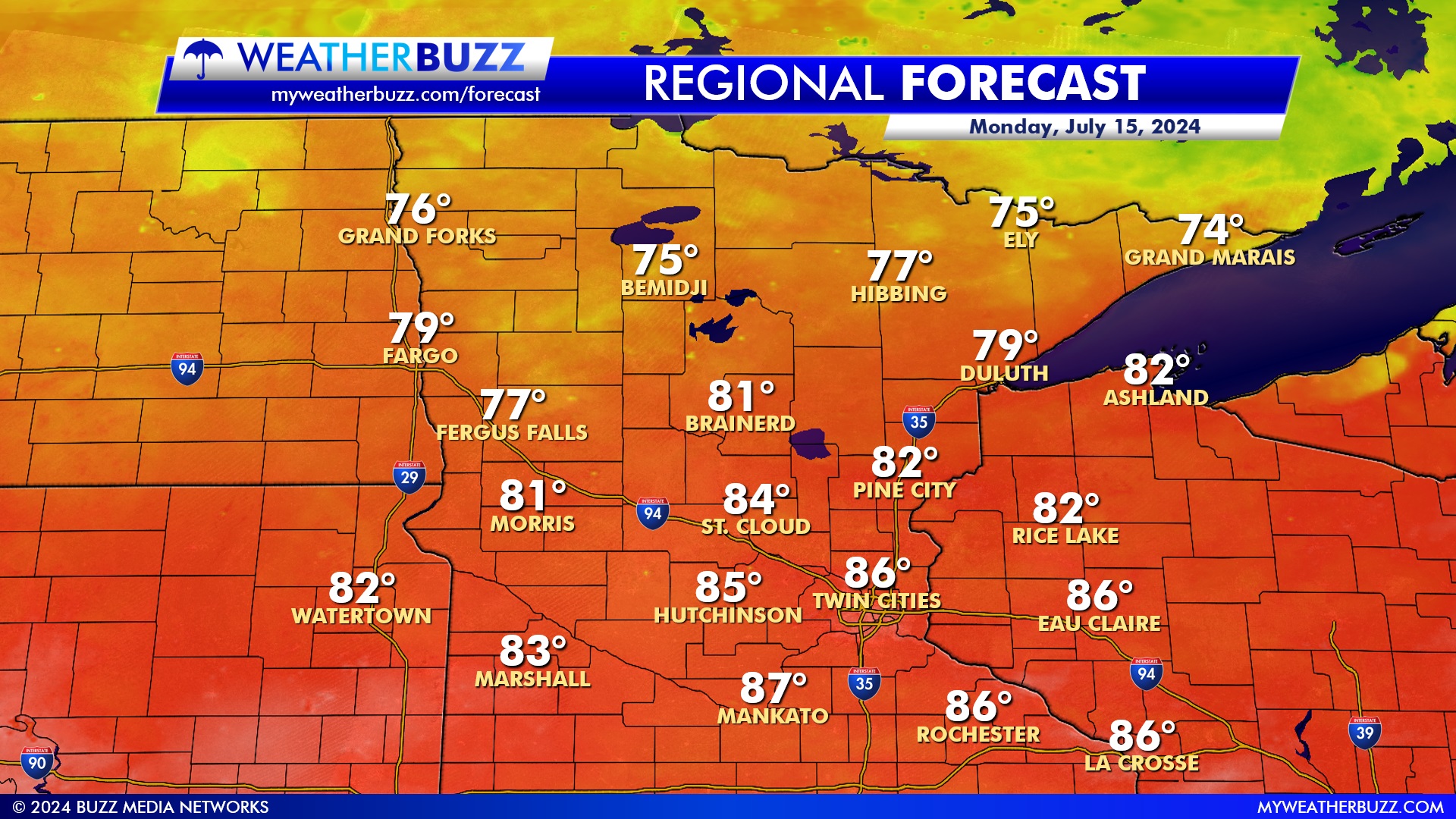 Regional Weather Forecast for Monday