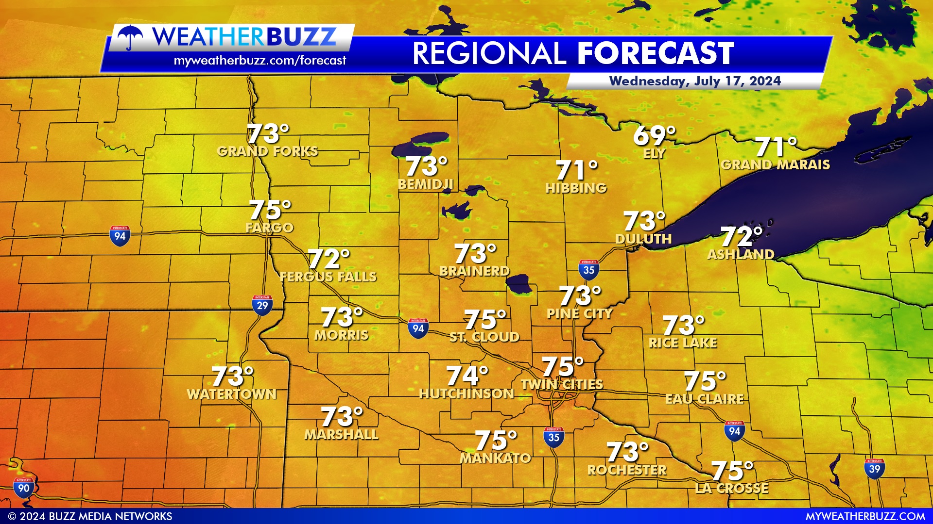 Regional Weather Forecast for Wednesday