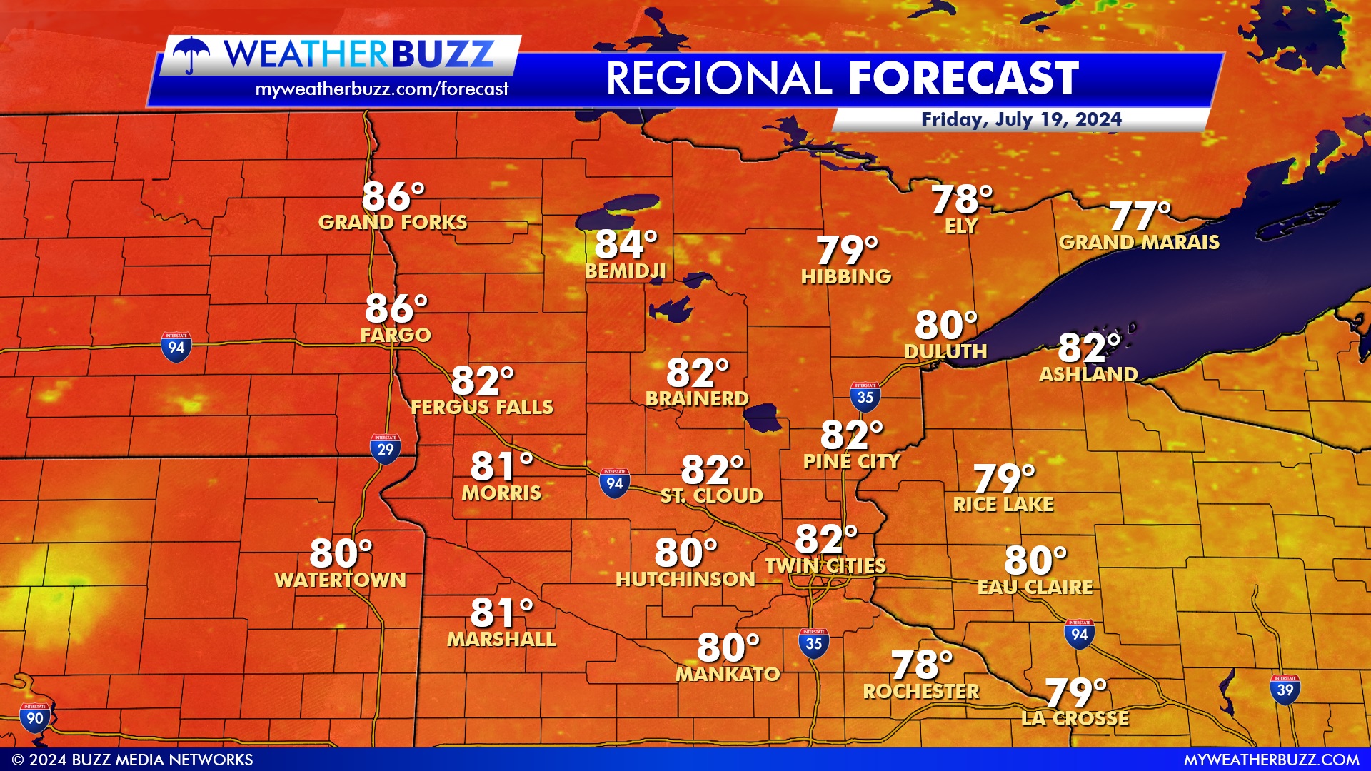 Regional Weather Forecast for Friday