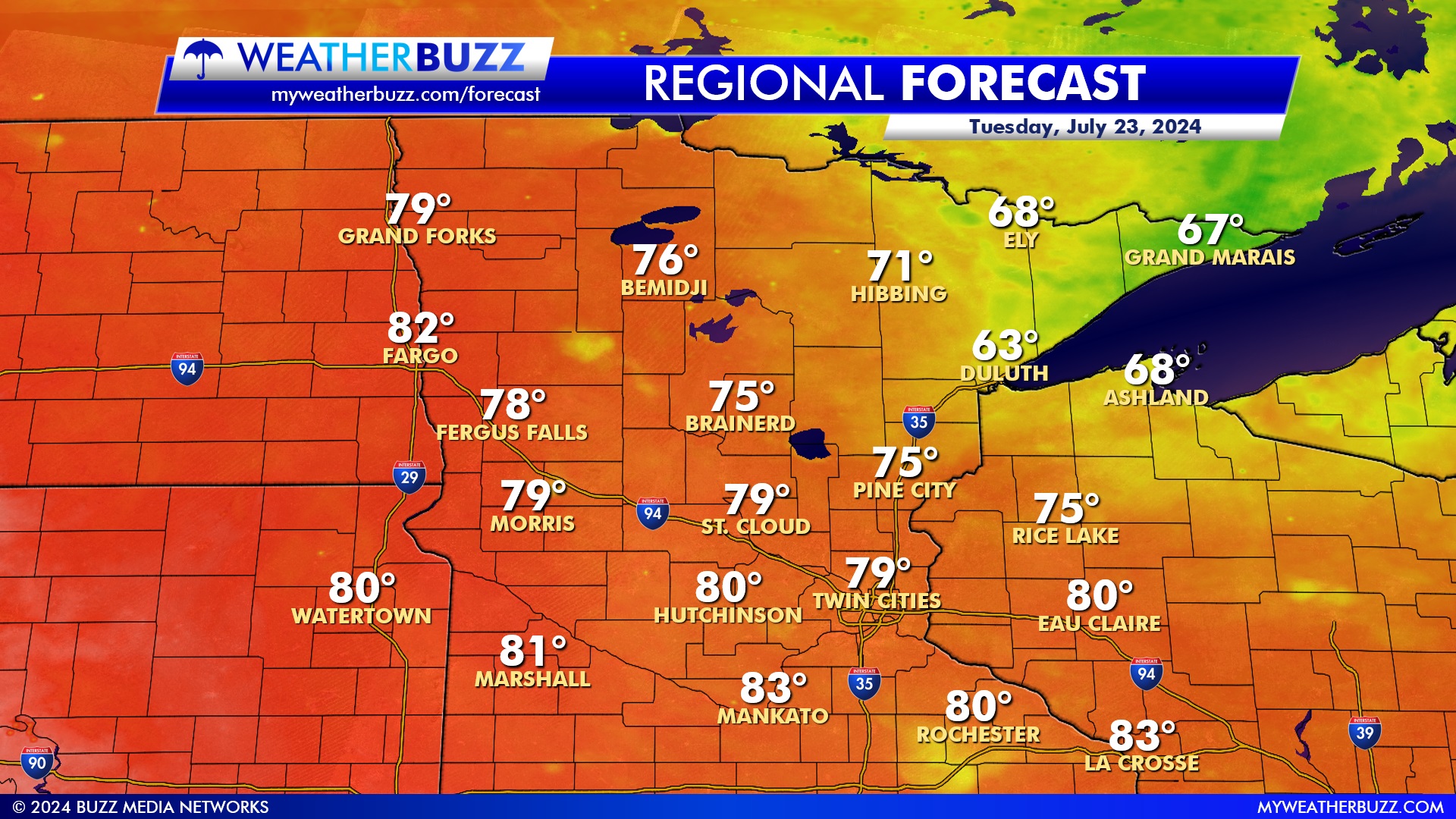 Regional Weather Forecast for Tuesday