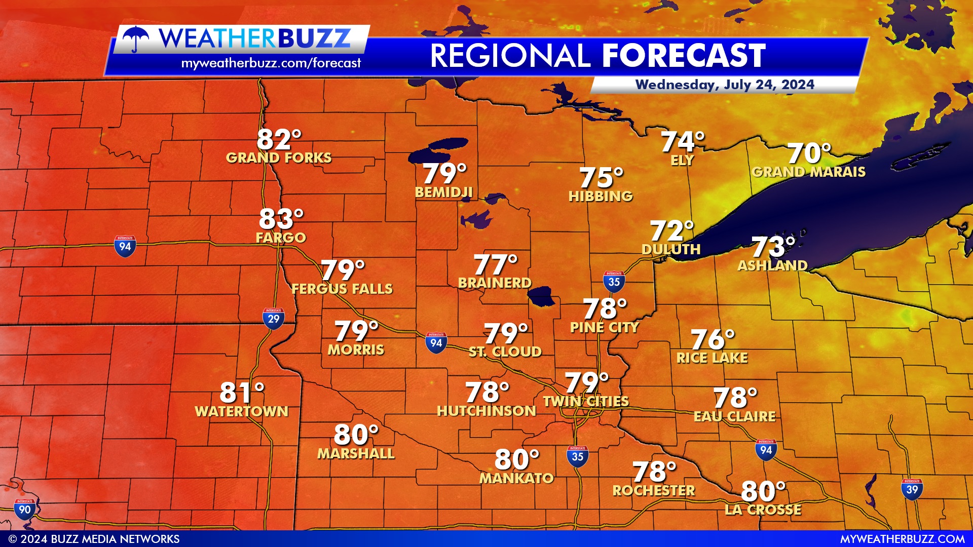 Regional Weather Forecast for Wednesday