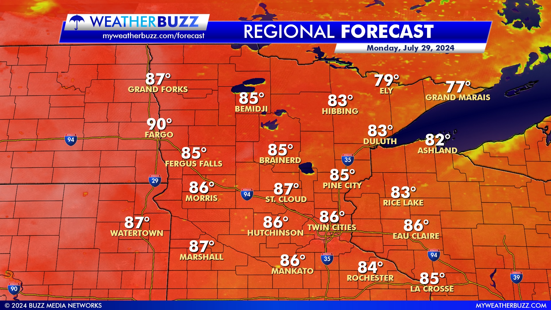 Regional Weather Forecast for Monday