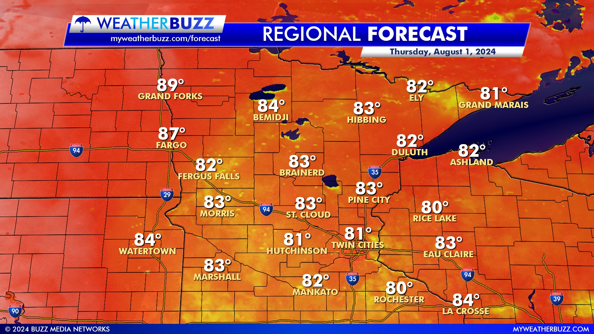 Regional Weather Forecast for Thursday in Minnesota