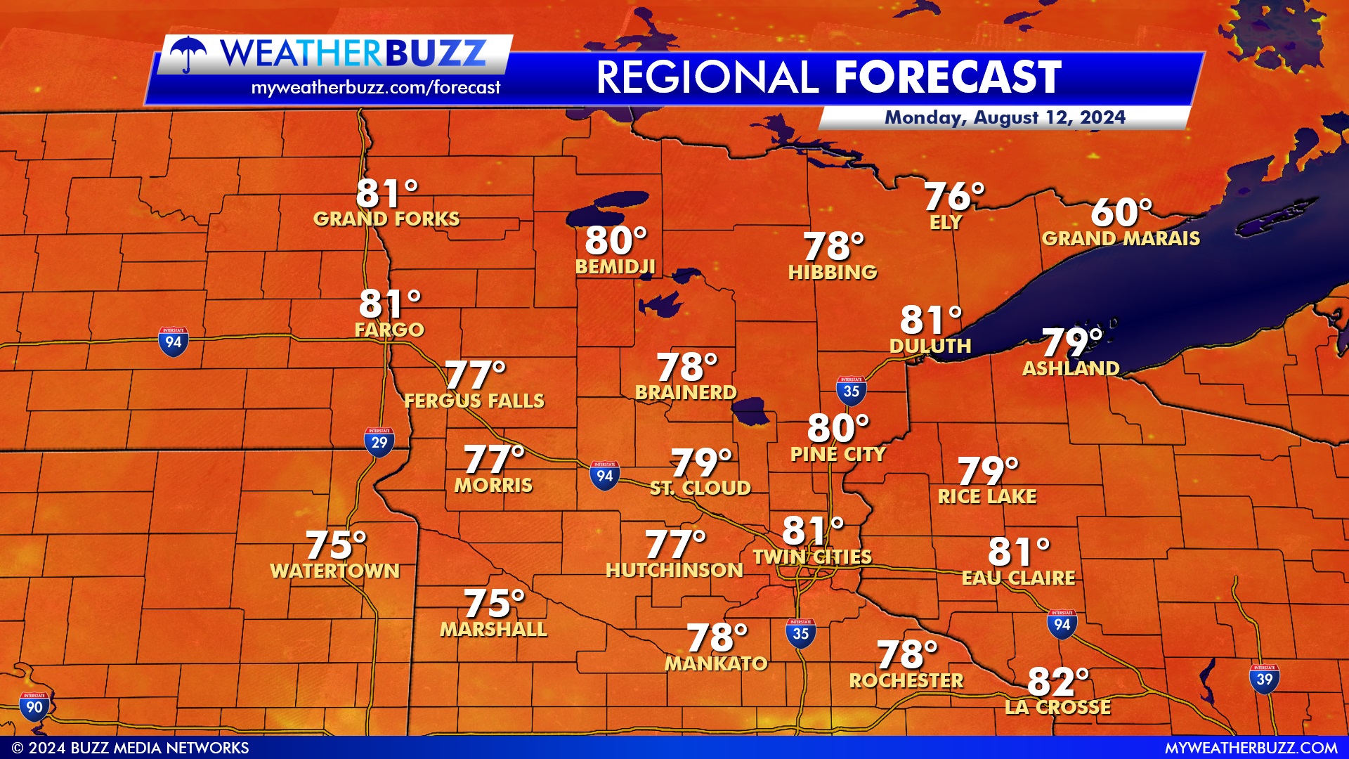 Regional Weather Forecast for Monday in Minnesota