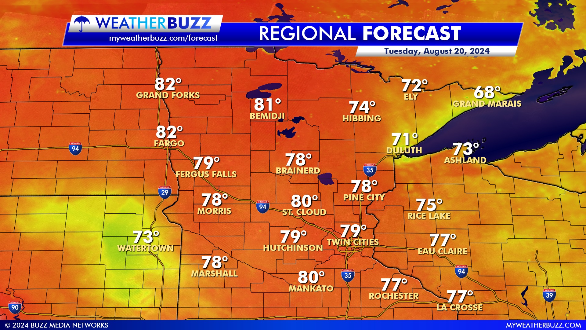 Regional Weather Forecast for Tuesday in Minnesota