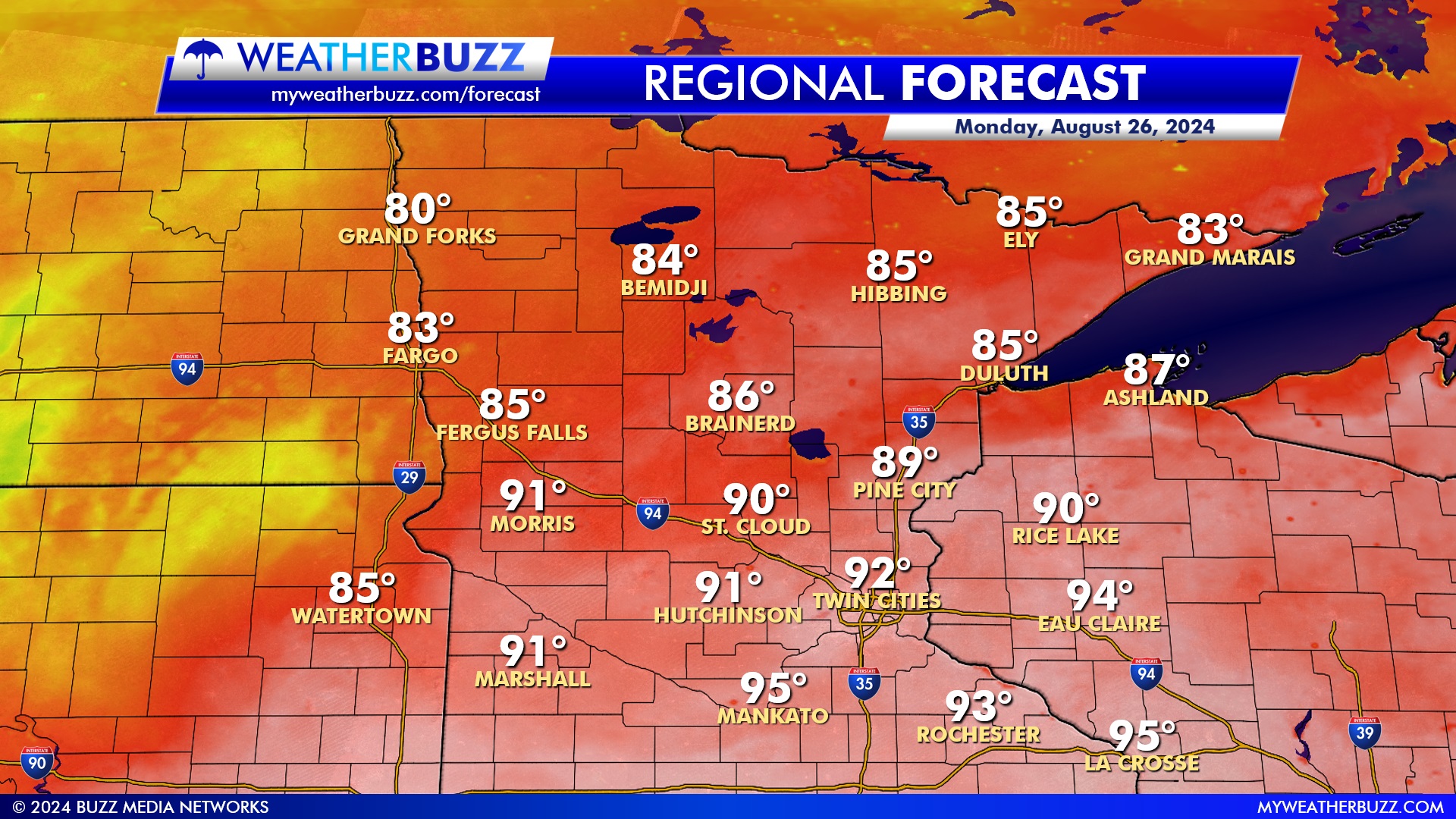 Regional Weather Forecast for Monday in Minnesota