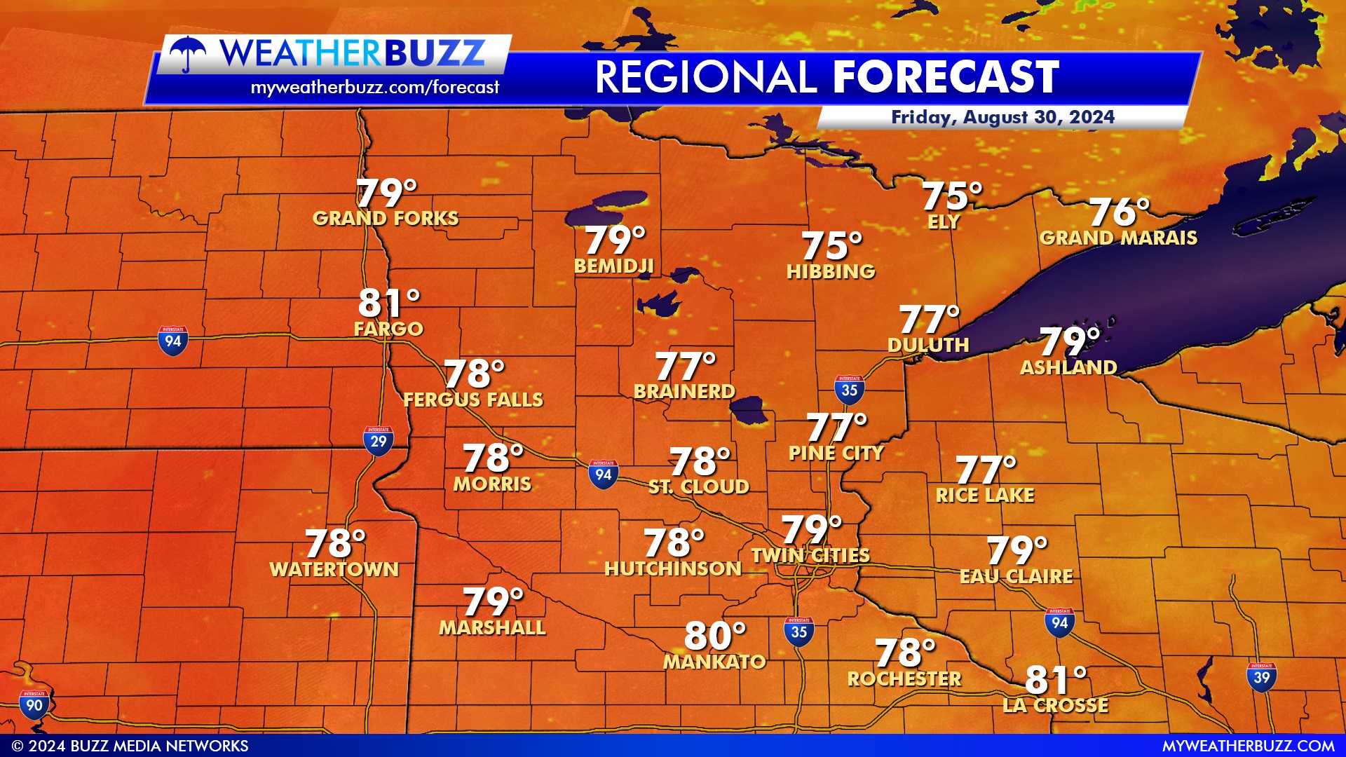 Regional Weather Forecast for Friday in Minnesota