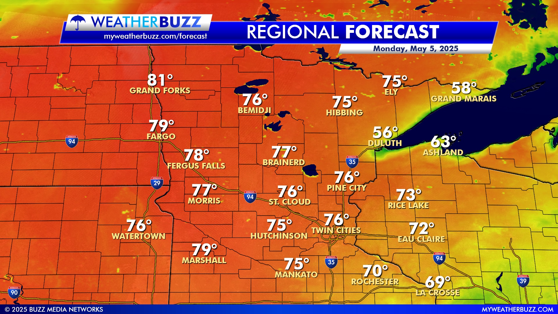 Regional Weather Forecast for Monday in Minnesota